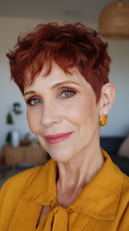 chic textured red pixie cut