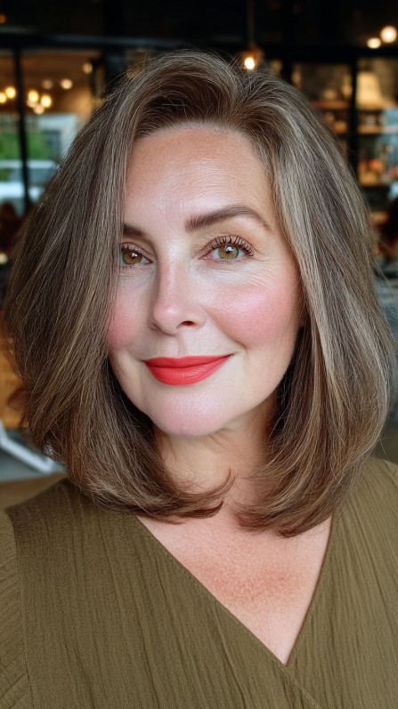 Classic Smooth Lob with Subtle Face-Framing Layers