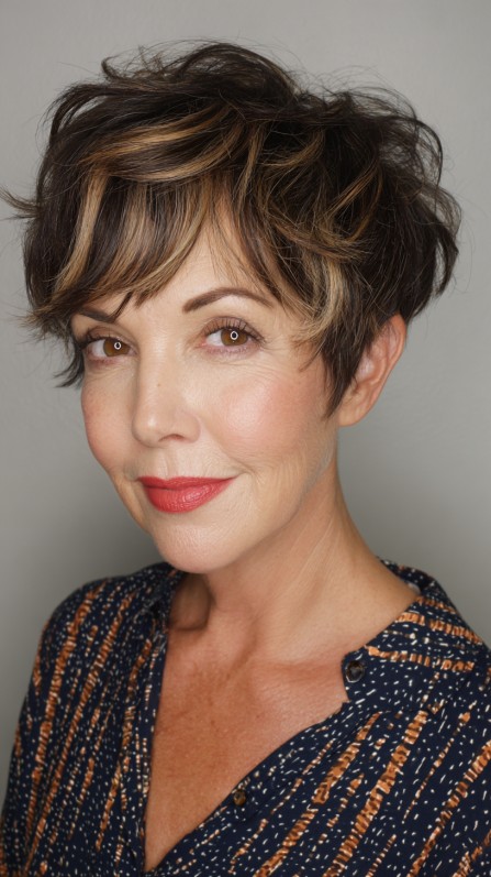 Effortless Textured Pixie Cut with Light Highlights