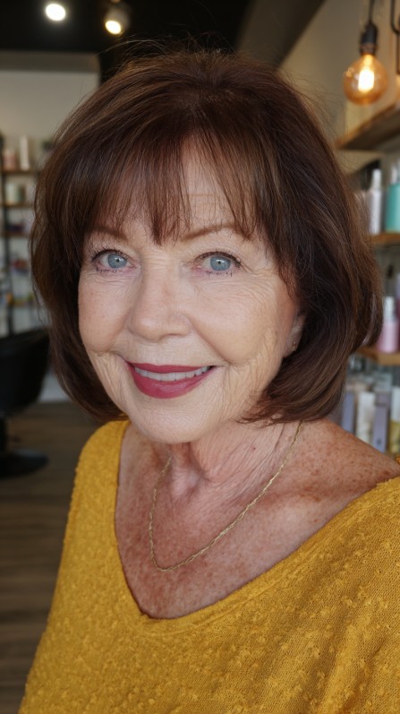 Elegant Textured Neck-Length Cut with Soft Bangs