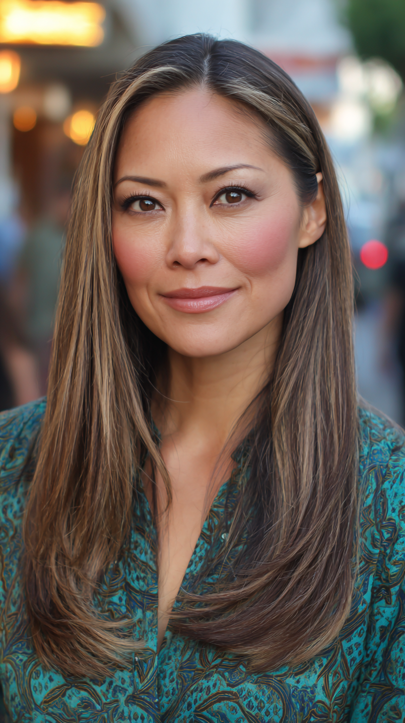 Long Sleek Layered Cut with Subtle Caramel Highlights