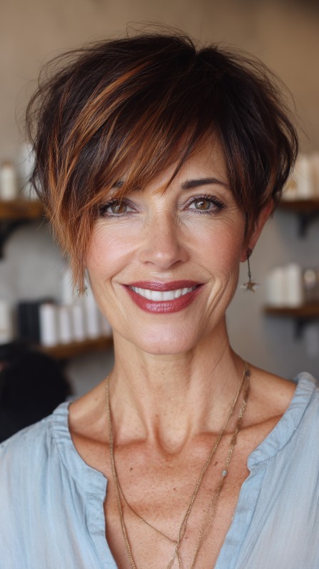 Modern Textured Crop with Warm Caramel Highlights