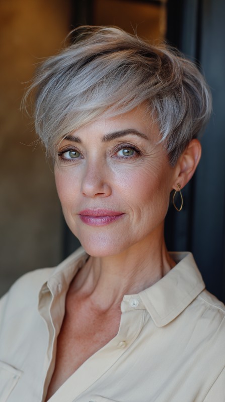 Modern Textured Pixie Cut with Subtle Silver Highlights