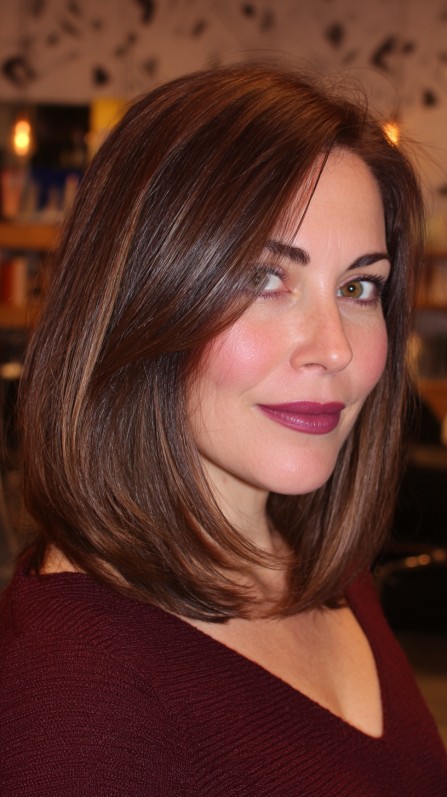 Sleek Blunt Lob with Subtle Caramel Highlights