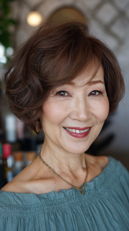 Soft Curly Ear-Length Cut with Volume