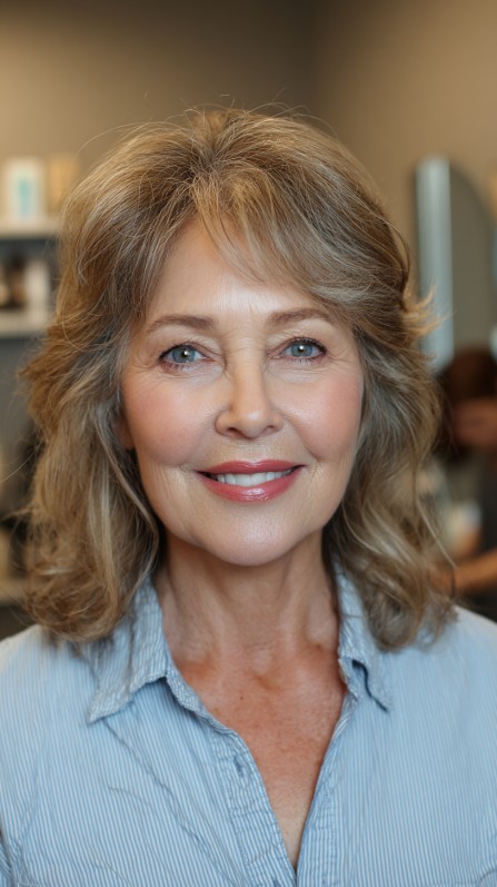 Softly Curled Mid-Length Layers with Natural Volume