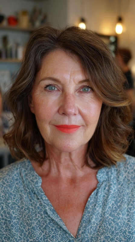 Softly Textured Medium-Length Waves with Subtle Highlights