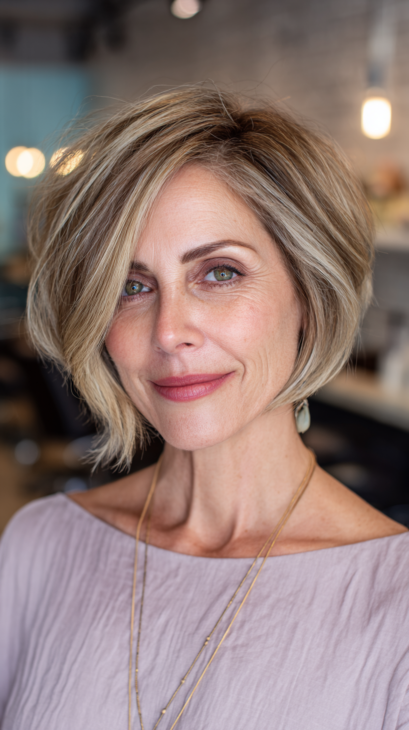 Stylish Textured Bob with Subtle Highlights