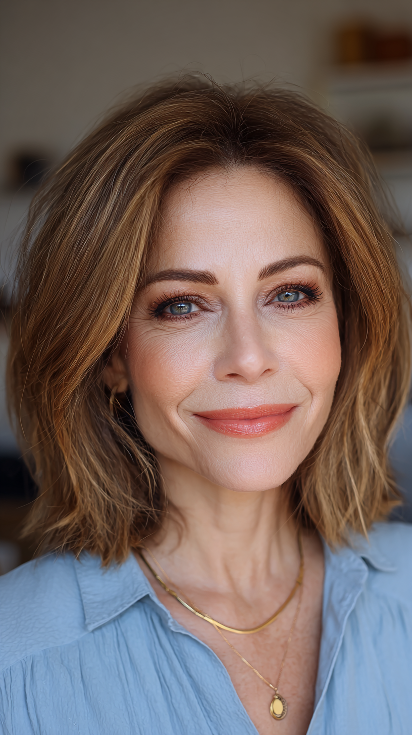 Stylish Textured Lob with Warm Highlights