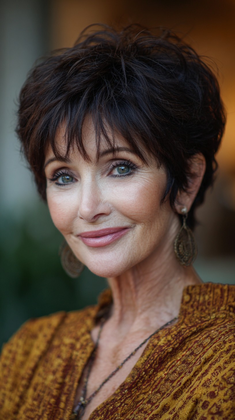 Textured Dark Pixie Cut with Soft Volume