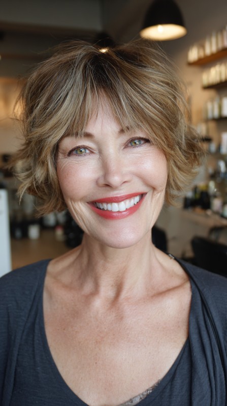 Textured Ear-Length Shag with Subtle Highlights