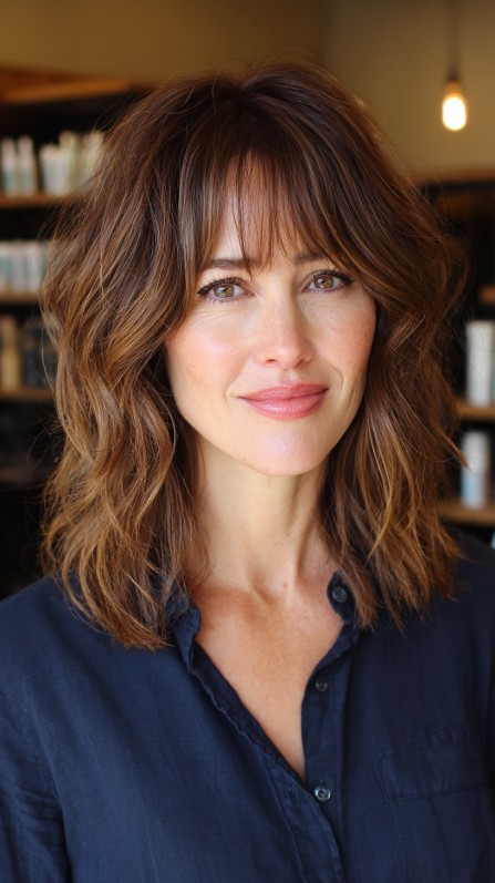 Textured Mid-Length Haircut with Soft Bangs
