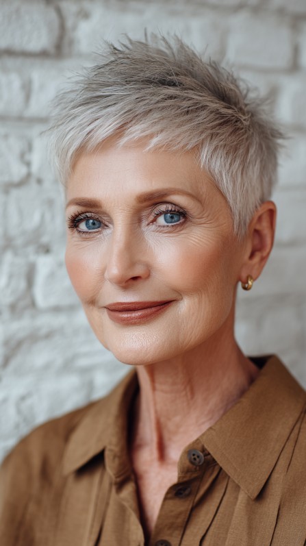 Textured Silver Pixie Cut with Playful Volume