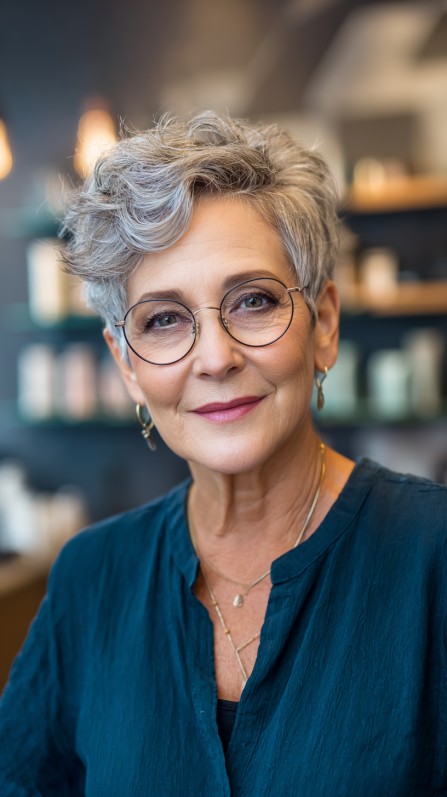 Textured Silver Pixie Cut with Subtle Waves