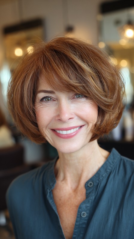 Textured Warm Copper Bob with Subtle Volume