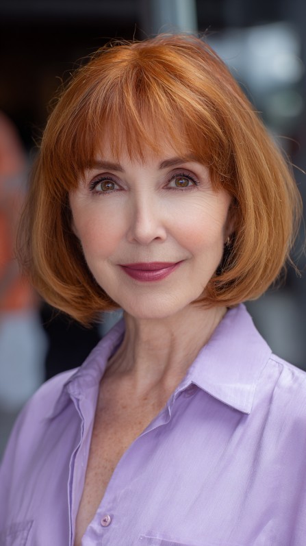 Vibrant Copper Bob with Soft Bangs