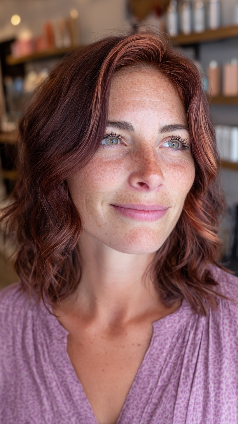 Beautifully Textured Rose Gold Waves with Emphasized Layers