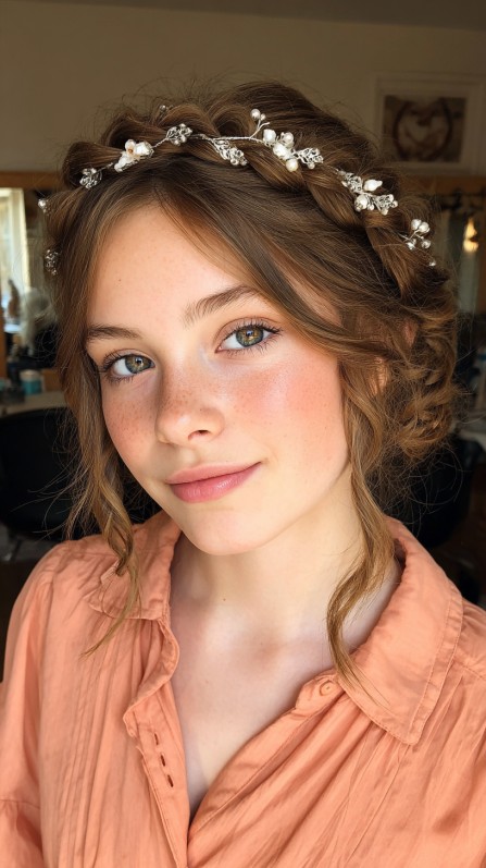 Charming Braided Crown with Soft Waves