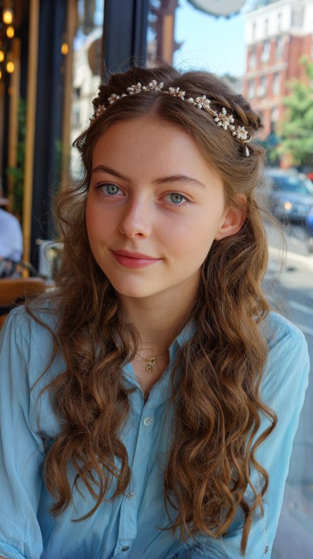 Charming Loose Waves with Floral Crown