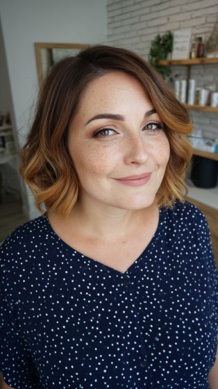 Charming Softly Curled Mid-Length Cut with Subtle Highlights