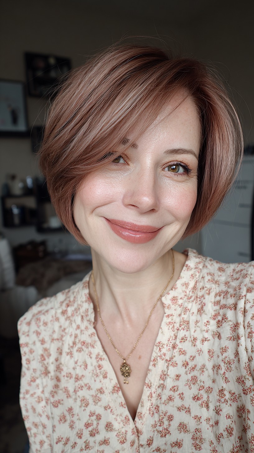 Chic Blunt Bob with Subtle Rose Gold Highlights