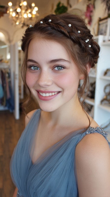 Chic Braided Bun with Pearl Accents