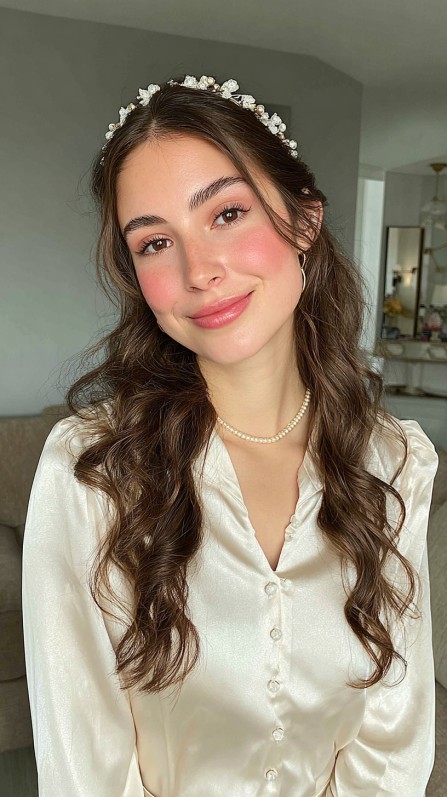 Chic Loose Curls with Pearl Crown