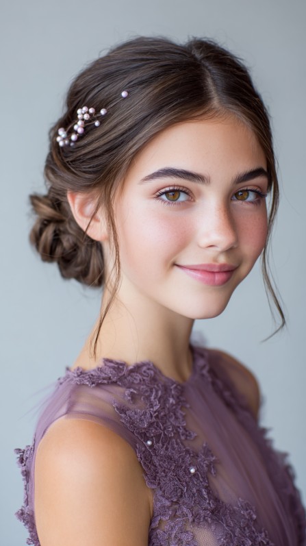 Chic Low Bun with Delicate Pearl Accents