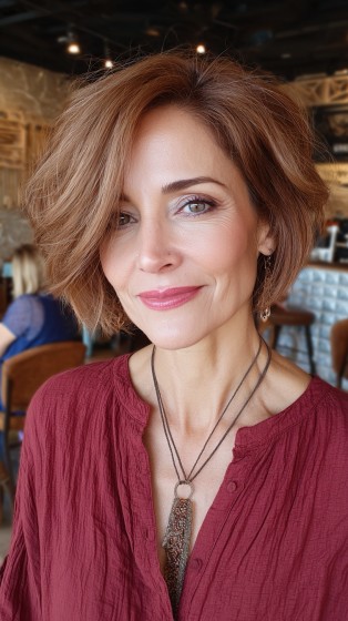 Chic Textured Bob with Soft Volume and Warm Highlights