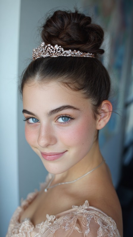 Chic Textured High Bun with Sparkling Tiara
