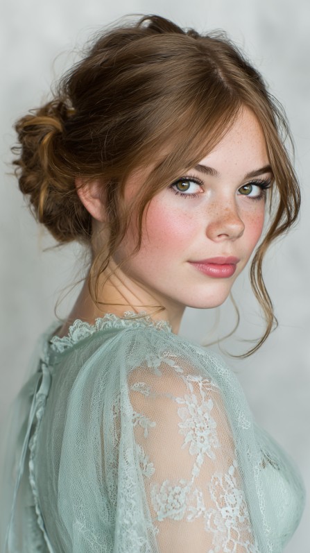 Chic Textured Low Bun with Soft Face-Framing Tendrils