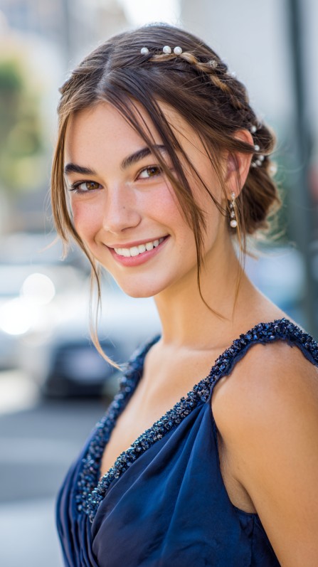 Chic Twisted Bun with Delicate Pearl Accents