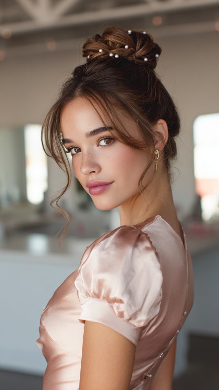 Chic Twisted Bun with Elegant Pearl Accents