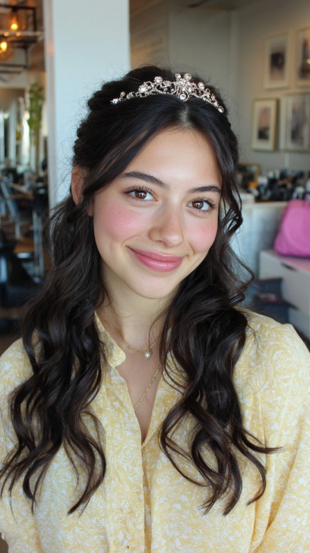 Chic Wavy Half-Up Hairstyle with Crown