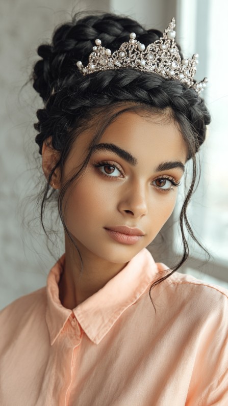 Elegant Braided Updo with Crown Accents
