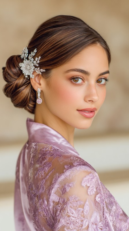 Elegant Low Bun with Sparkling Hair Accessories