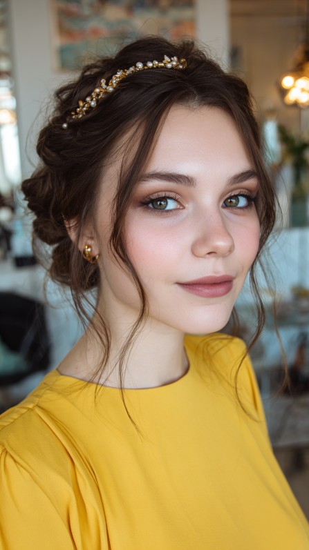 Elegant Low Chignon with Delicate Crown Accents