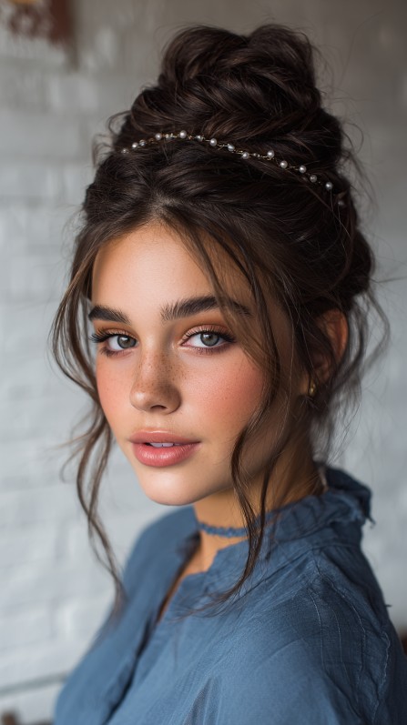 Elegant Textured Updo with Pearl Crown