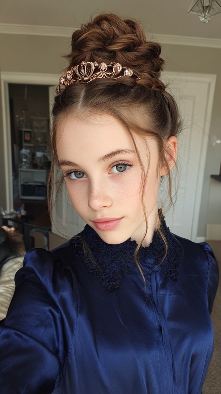 Elegant Twisted Updo with Crown Accents