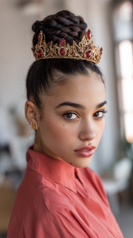 Exquisite Braided Crown Updo with Regal Accents