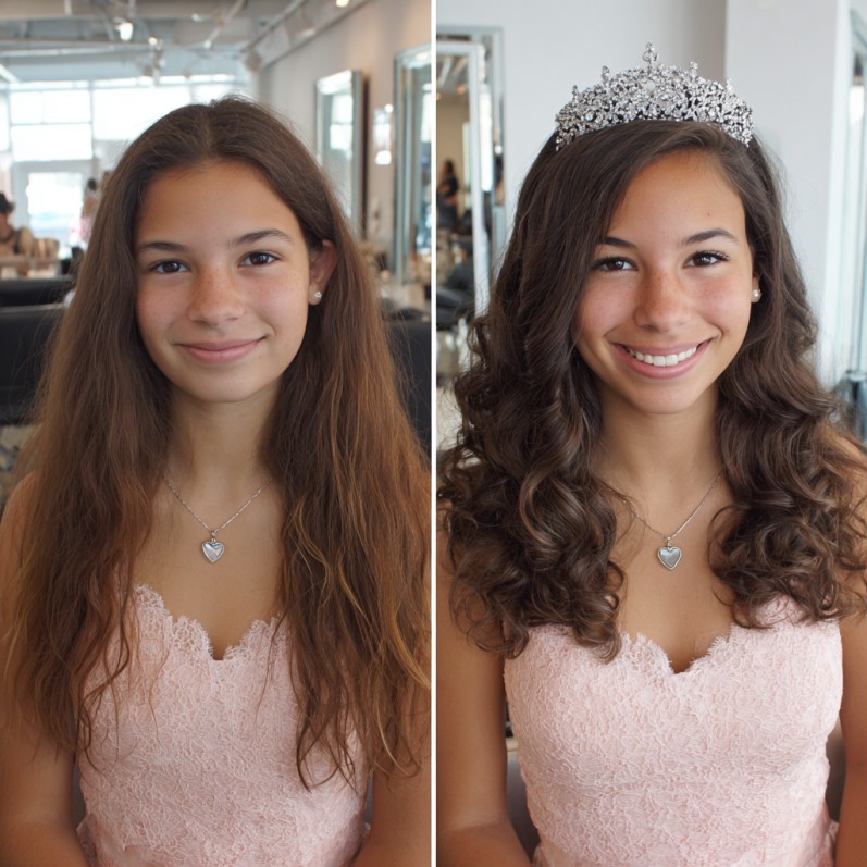 Glamorous Curly Quinceanera Hairstyle with Crown
