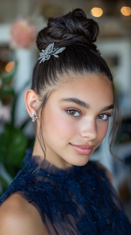 Glamorous High Bun with Elegant Hairpiece