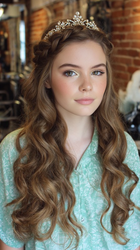 Gorgeous Loose Curls with Braided Crown