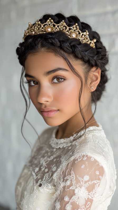 Intricate Braided Crown with Soft Face Framing Tendrils