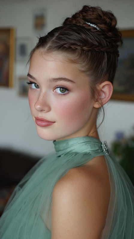 Intricate Braided High Bun with Decorative Accessories