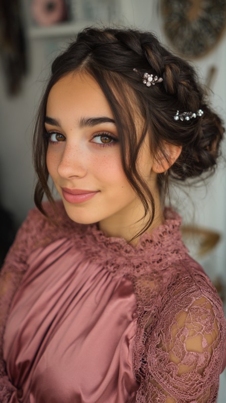 Romantic Braided Bun with Delicate Hair Accessories
