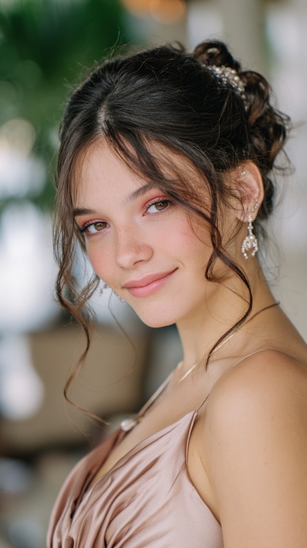 Romantic Half-Up Bun with Soft Face-Framing Curls