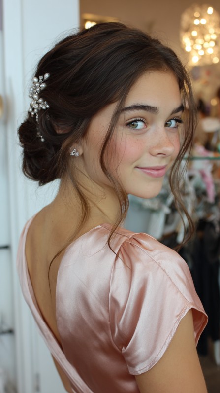 Romantic Twisted Low Bun with Delicate Hair Accessories