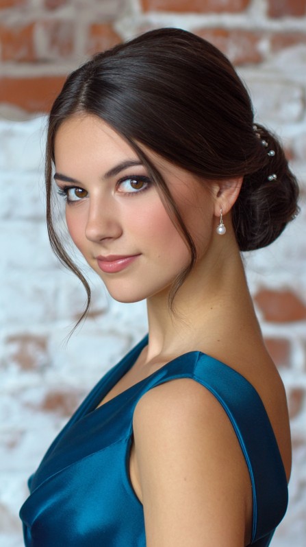 Sleek Low Bun with Soft Face-Framing Tendrils