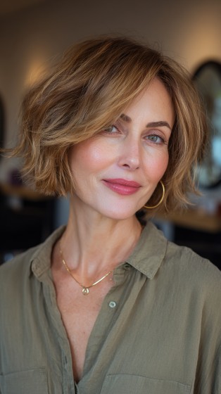Soft Textured Bob with Lively Waves